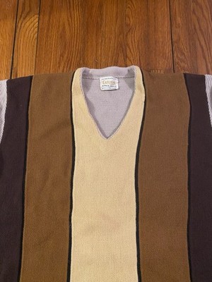 CAMPUS Striped Virgin Acrylic Sweater V-neck Small Vtg 70s M/L