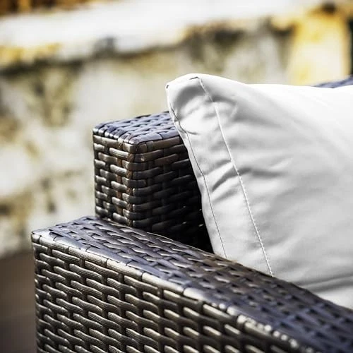 Nestl Wicker Outdoor Furniture Set - 7 Piece Patio Dining Set (Brown/Off White) — 第 4/4 张图片