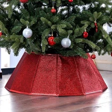 Fabric Christmas Tree Collar, Glittering Tree Ring, Willow Tree Skirt for Chr...