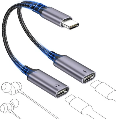 BAKIBO USB C Splitter 1 to 2, USB C Headphone Adapter and Charging Dongle 2 in 1