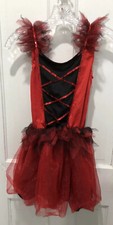 Girls 8/10 Red And Black Costume Dance Dress Red Sequins Trim With Tutu Skirt