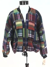 FOXRUN Bomber Wool Jacket Plaid Multi Vintage 80s Zip Up Womens L to XL New RARE