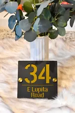 Gold Door Sign House Numbers Laser Cut Black  House Numbers Address Plaque