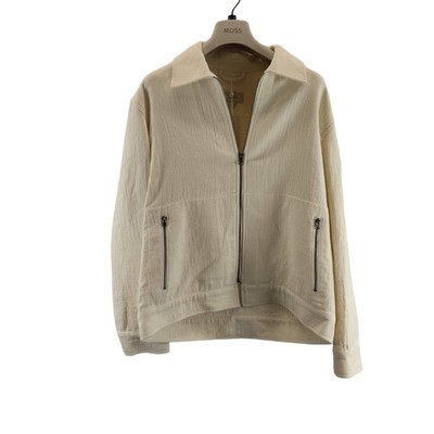 moss clothing mens casual cream zip thru collared zip pockets size medium