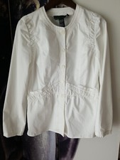 YANSI FUGEL Womens Modern Minimalist Button Fron Crisp White Cotton Jacket M