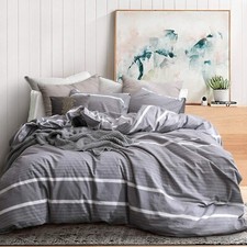 ECOCOTT 3 Pieces Duvet Cover Set King 100 Washed Cotton 1 Duvet Cover with Z...