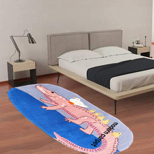 Cute Pink Crocodile Tufted Area Rug Pastel Modern Blue Kids Playroom Carpet Oval