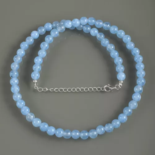 Natural 6mm Aquamarine Plain Round Beads Chain 18" Strand Handmade Necklace - Picture 1 of 7