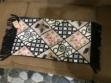 Union Trading Handcrafted Needlepoint Floral Pillow Cover 22 x 12" Black Tassel 