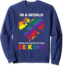 Rainbow Heart Be Kind Gay Pride Month LGBTQ Unisex Crewneck Sweatshirt