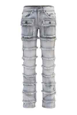 Evolution Men's Edge Cut Patchwork True Stacked Cargo Denim Evolution Men's Edge Cut Patchwork True Stacked Cargo Denim