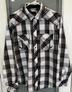Vintage Western Pearl Snap Check Shirt Unisex Med  Black Plaid Country