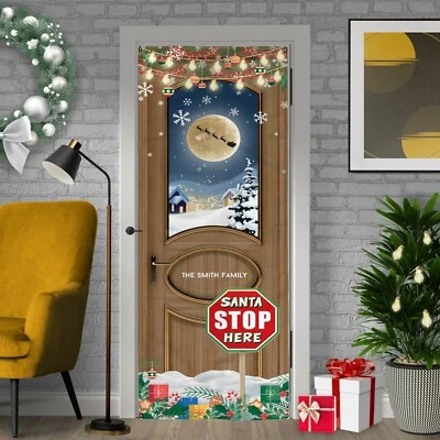 Décoration De Noël - Arrêtez Ici Santa - Bannière De Porte De Noël Personnalisée - Photo 1/2