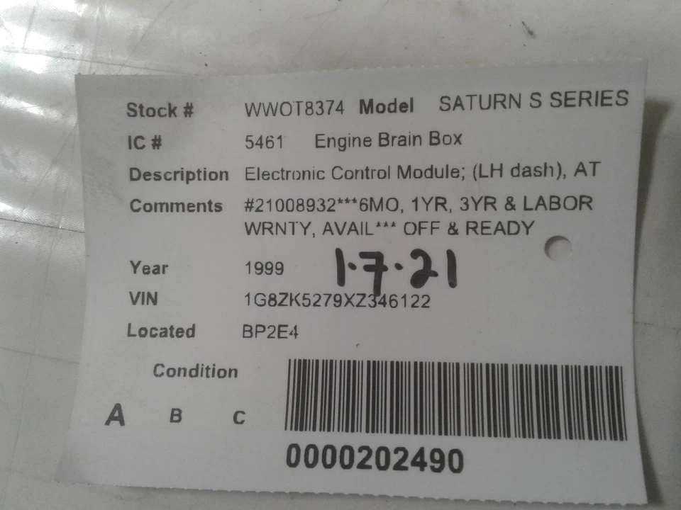 Used Engine Control Module (ECM) fits: 1999 Saturn Saturn s series Electronic Co Foto 3 de 4