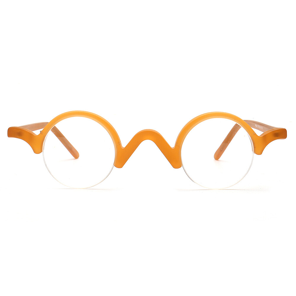 Retro Mens Small Round Eyeglass Frame Women Semi Rimless Eyewear Nerd ...