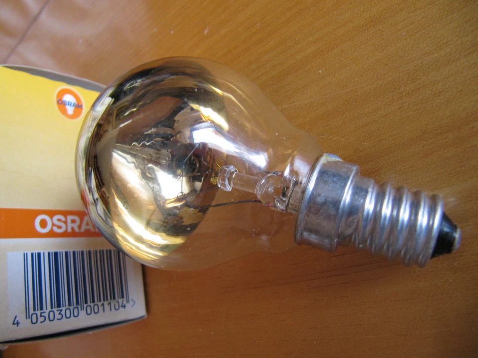 Kuppenverspiegelte OSRAM Glühlampe TROPFEN P45 E14 25W GOLD Kopfspiegel DECOR  - Bild 2 von 4