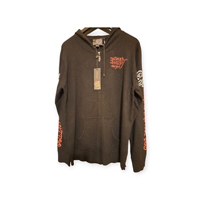 Ed Hardy Hooded Wool Blend Zip Knit Sweater Cardigan Love Kills