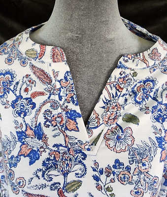 Croft & Barrow blouse women's 2X multicolor V-neck flounce sheer bottom floral