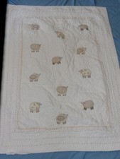 Pottery Barn Kids Crib Quilt Blanket Sweet Lambie Sheep Patchwork TLC Cream Tan