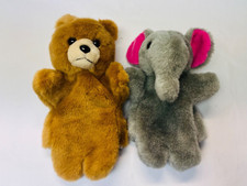 Plush Hand Puppet Stuffed Animals Set with Bear Elephant Pretend Play BIN 8