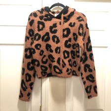 NEW PINK Victoria Secret Leopard Print Hooded Sweater XS