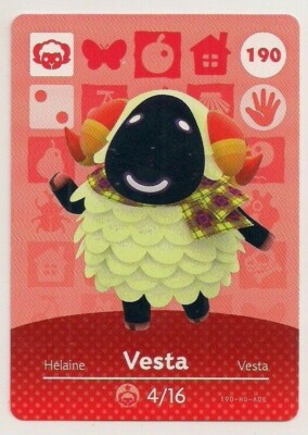 Animal Crossing amiibo Card Vesta 190 Series 2 Sheep New Leaf