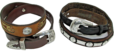 Set of 2 Western style Women\'s / Girls Belts - Texas Leather & Justin - Size 28 Myproject-2023-05-19T120832.  main image 4