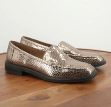 Dolce Vita Womens Fran Loafers Slip On Gold Snake Embossed Faux Leather Size 7.5