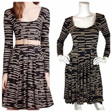 HD in Paris Anthropologie Saraid Fit Flare Dress Knit Jersey 3/4 Sleeve Black XS