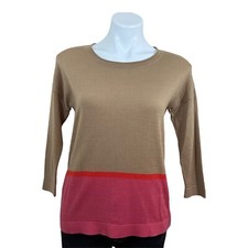Ann Taylor Loft Women's Small Pullover Caramel Pink Knit Sweater Color Block