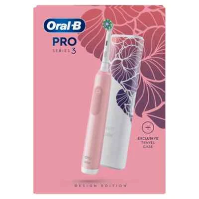 Oral-B Pro 3 3500 Pink Electric Toothbrush with Floral Art Travel Case