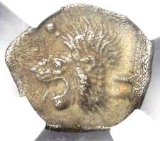 Greek Mysia Cyzicus AR Hemiobol Lion Boar Coin 400 BC. Certified NGC Choice XF