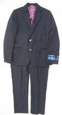 Boys T.O. Navy Blue Sliky Stretch Jacket  Pants 2PC. Suit Husky Sizes 8 - 20