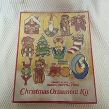 Vintage UNOPENED EZE Form Faux Stained Glass 12 Pc Christmas Ornament Kit ACK-6