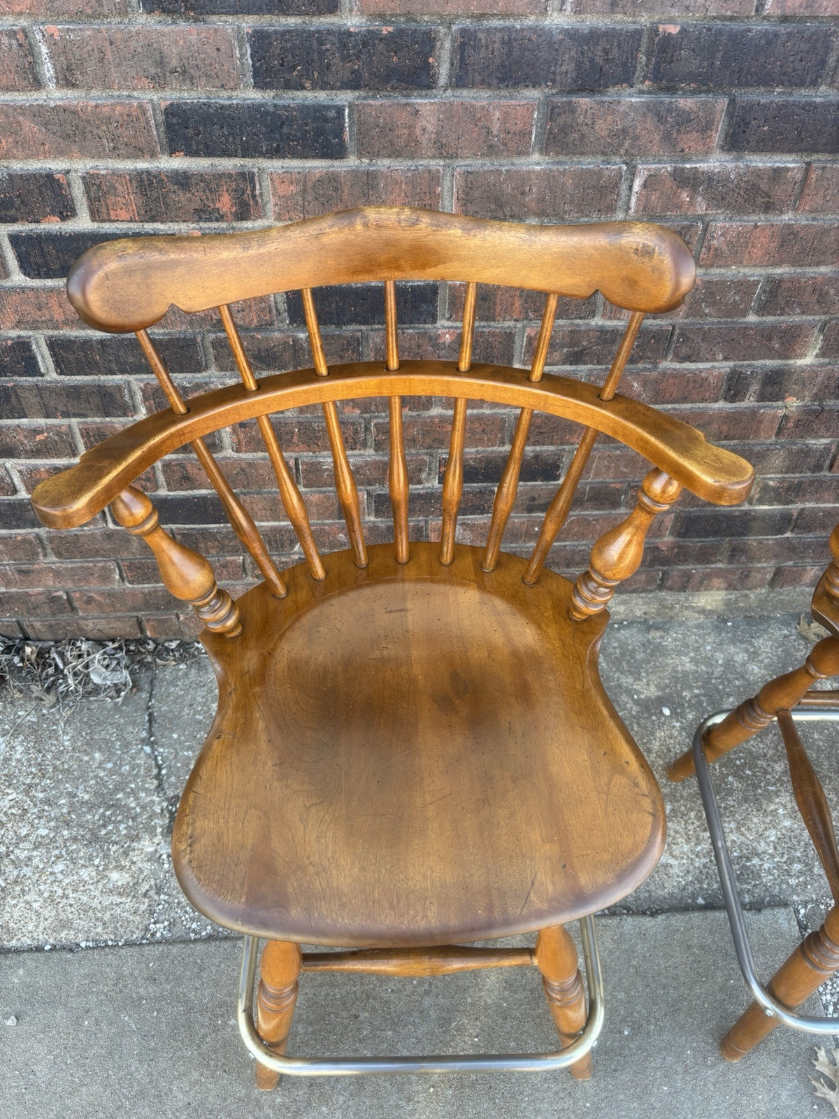 Pair Ethan Allen Bar Stool Chairs Swivel Heirloom Maple Nutmeg SHORTENED READ