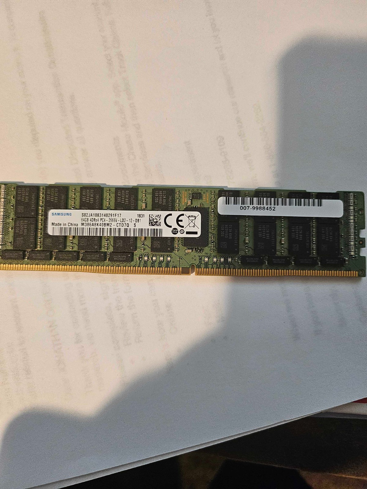 Samsung 64GB DDR4 2666 server RAM (M386A8K40BM2)
