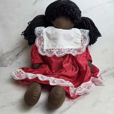 Handmade Cloth Rag Doll Black Yarn Hair 20  Vintage Soft Plush Doll 