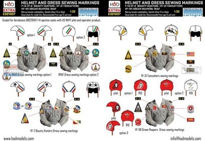 HADE321007 1:32 HAD Models Decals - F-14A F-14D Tomcat Helmet & Dress Sewing