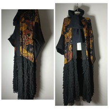 Handmade Kimono Duster Coat One-Off French Print  Linen Black AVANT-GARDE 