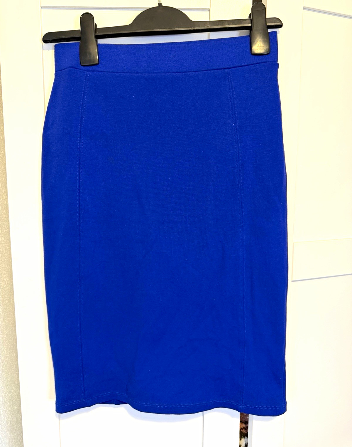 M&S Blue Size 8 Stretch Jersey Knee Length Pencil Skirt smart office workwear