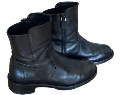 STUART WEITZMAN Woman s Side Zipper ankle boots BLACK LEATHER STACKED Heels US6B