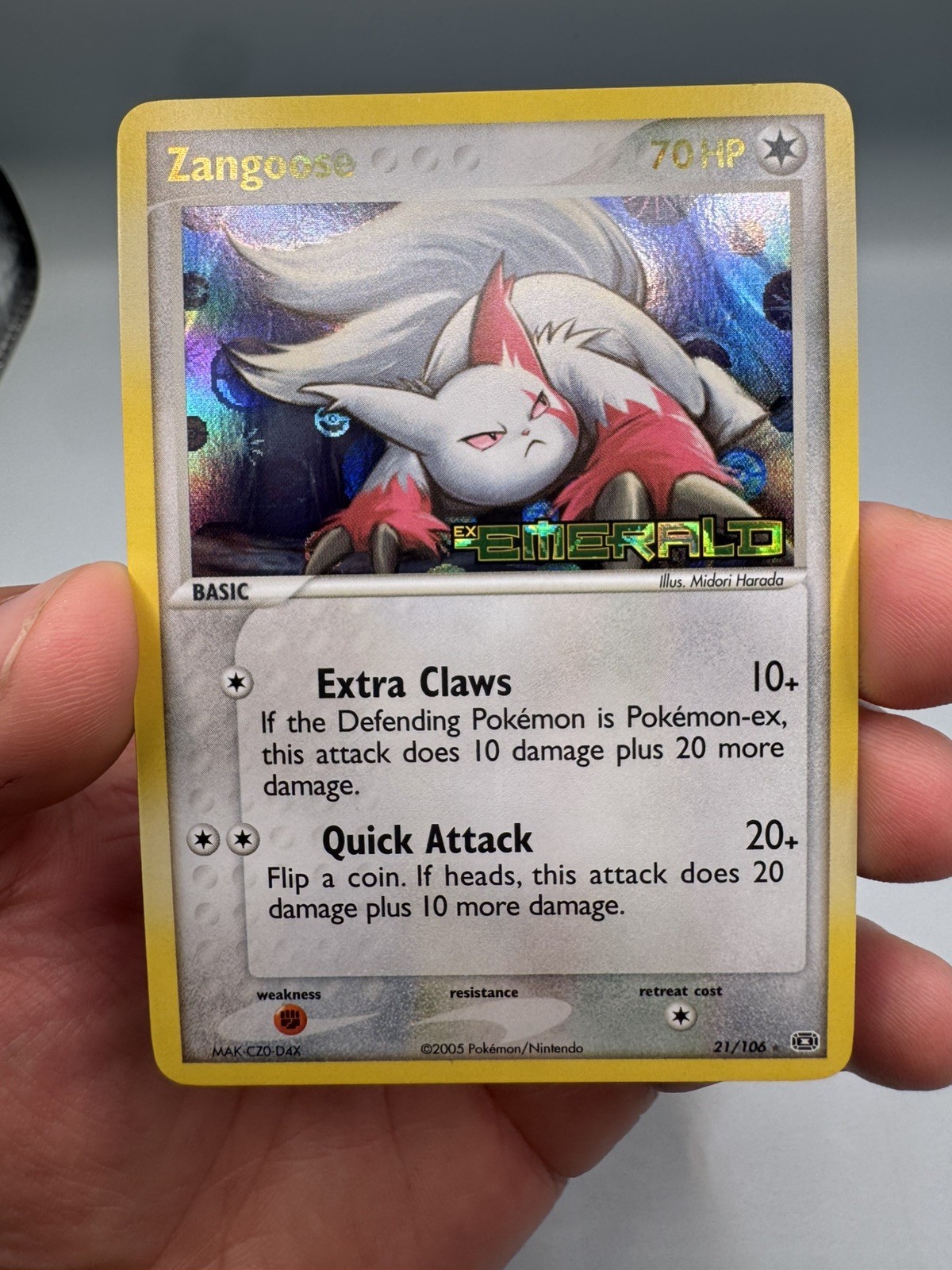 Pokemon 2005 Emerald Zangoose 21/106 Reverse Holo Stamped NM