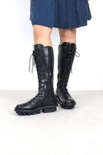 Trippen Black Leather Lace Up Chunky Sole Knee Boots 40 (10) BNIB