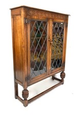 Vintage Oak Wooden Display Bookcase Cabinet & Glazed Doors Sideboard Old Charm