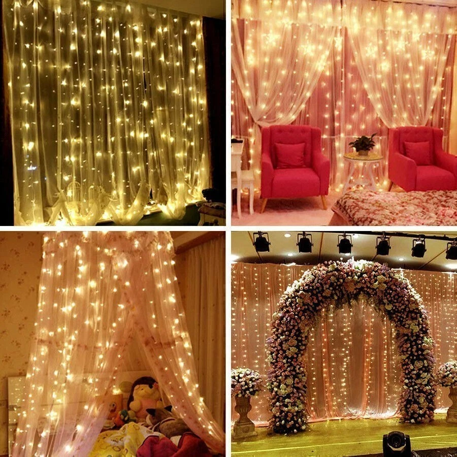 3x3M LED Curtain String Fairy Lights In/Outdoor USB Powered Window Wedding Decor
