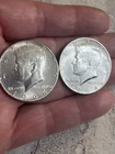 Two (2) 1964-D Kennedy Half Dollar, US 90% Silver Coin, USA