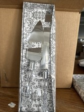 Silver Cake Knife and Server Set with Crystal Handles - Clear and Silver
