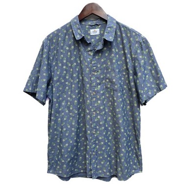 Marine Layer Shirt Mens L Blue Pineapple Print Camp Resort Button Up