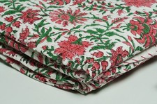 Cotton Block Print Bedspread Queen Red Green Floral Kantha Quilt