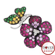 Estate Ruby Diamond 6.10ct Sapphire 14K Gold Butterfly Flower Earring 16.3 Gr NR